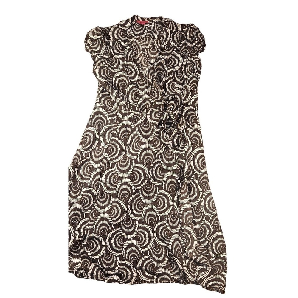 Sunny‎ Leigh Silk Brown White Swirl Print Midi Dress Size 10